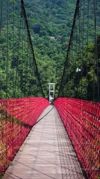 Red hanging bridge Stock Photos