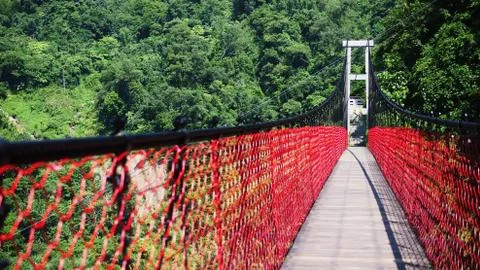Red hanging bridge Stock Photos