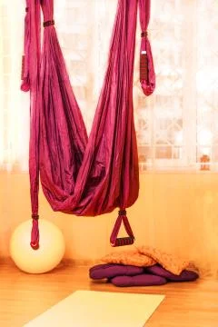 Red hanging hammock indoor Stock Photos