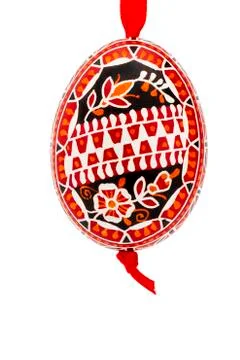 Red hanging hand painted easter egg Stock Photos