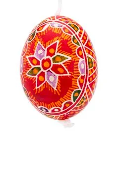 Red hanging hand painted easter egg Stock Photos