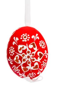 Red hanging hand painted easter egg Stock Photos