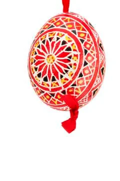 Red hanging hand painted easter egg Stock Photos