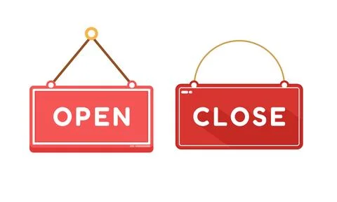 Red hanging open and closed signs for retail store and cafe door Stock Illustration