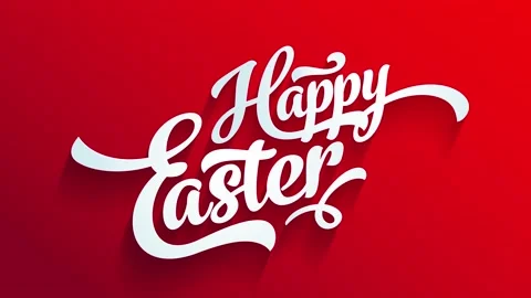 Red happy easter greeting card for egg hunt party with calligraphy elements with Stock Footage 130928181