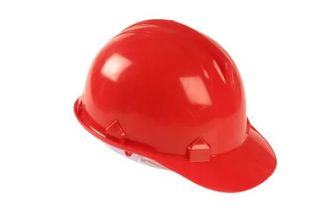 A red hard hat as used on construction sites, on a white background. Stock Photos