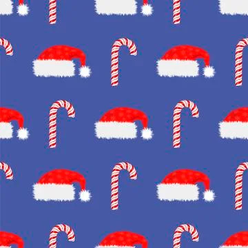 Red Hat and Candy Cane Seamless Pattern Stock Illustration