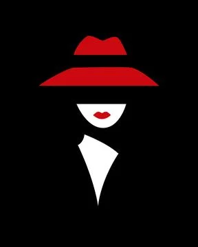 Red hat covers her face, mysterious and bold. 库存插图