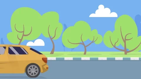 Red Hatchback Car on a Road with Trees automobile vehicle Stock Footage 340471514