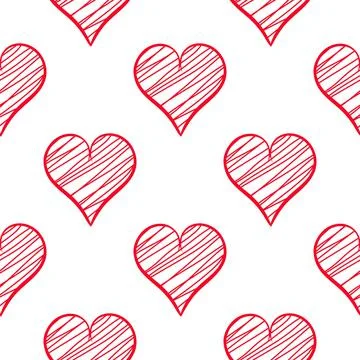 Red hatched hearts seamless pattern 스톡 일러스트