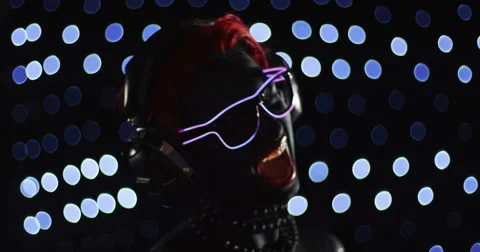 Red Head Gril Headphone Lights 4 Remix Stock Footage 49116358