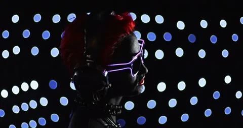 Red Head Gril Headphone Lights 6 Remix Stock Footage 49163995