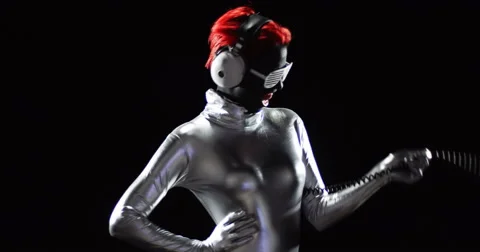 Red Head Nerd Silver Headphones Rotate 2 Video stock 49146872