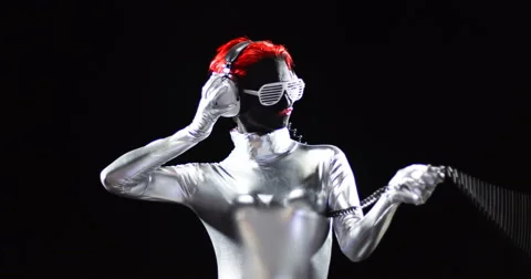 Red Head Nerd Silver Headphones Stock Footage 49149581
