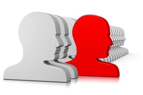 Red head profile stand out in a crowd on white background 3d illustration Stock Illustration