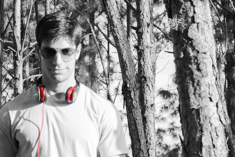 Red headphones Stock Photos
