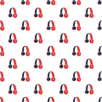 Red headphones repeating pattern seamless background Stock Illustration