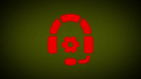 Red headset with gear symbol glowing against dark green background, technic.. Stock Footage 345547653