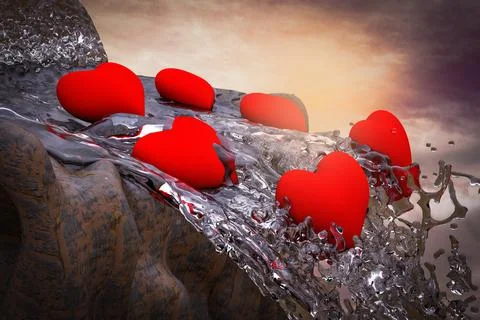 Red heard fall from a waterfall at sunset magenta day demonstrating Healthcar Stock Illustration