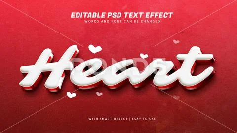 Red heart 3d style text effect editable PSD Template