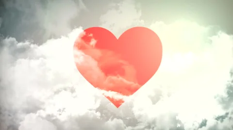 Red heart among white clouds Stock Footage 58590284