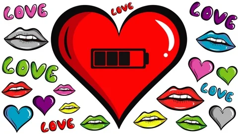 Red heart and battery inside lips Stock Footage 112693549