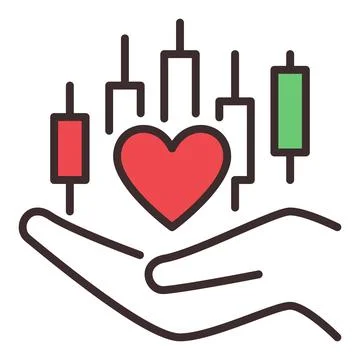 Red Heart and Candlestick Chart on Hand vector Financial Growth and Love fo.. Ilustración de archivo