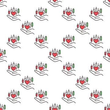 Red Heart and Candlestick Chart on Hand vector Financial Growth and Love fo.. Ilustración de archivo