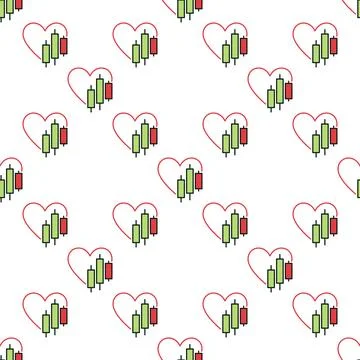 Red Heart and Chart vector minimal colored seamless pattern Illustrazione stock