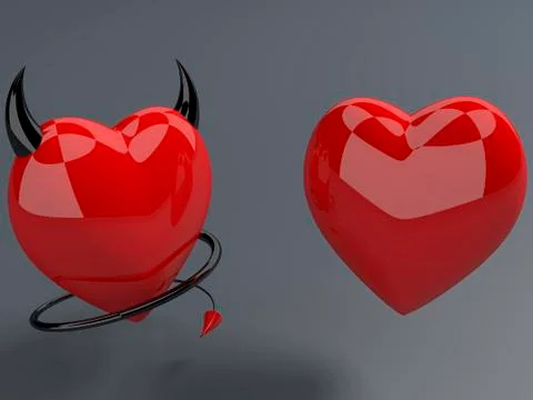 Red heart and devil red hearts with horns and tails Stock Illustration