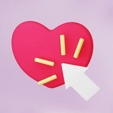 Red heart and hand cursor. 3D illustration Illustrazione stock