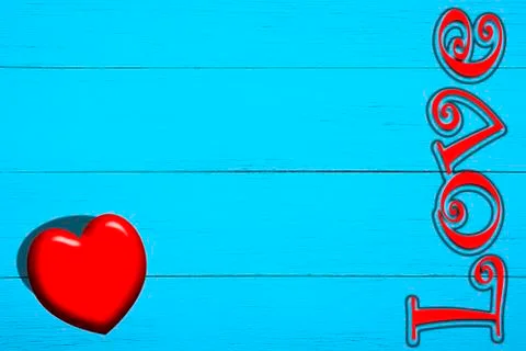 Red heart and inscription on blue boards Stock Photos