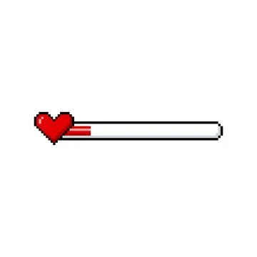 Red heart and line progress bar with one part pixel art, vector retro 8 bit game Stock Illustration
