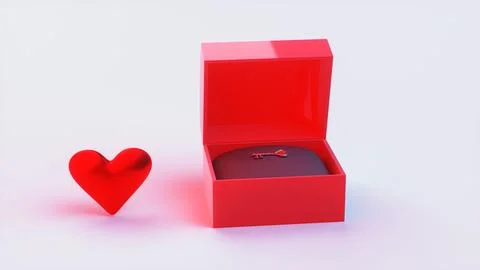 Red heart and small key in open box on surface Stock Illustration