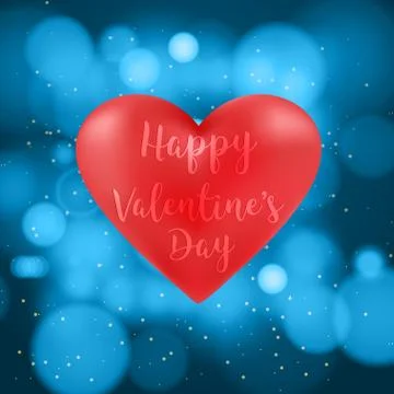 Red Heart And Text Happy Valentines Day Hand Drawing On Brokeh Background Stock Illustration