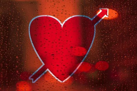 Red heart with arrow on the background Illustrazione stock