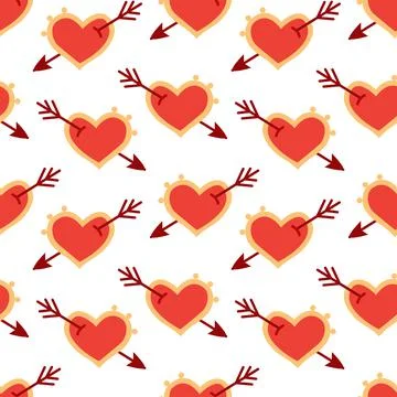 Red heart with arrow seamless pattern for valentine day. Vector arrow Stock Illustration