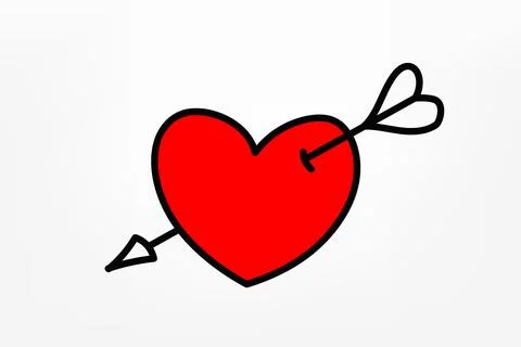 Red heart with arrow. Vector doodle illustration Иллюстрация