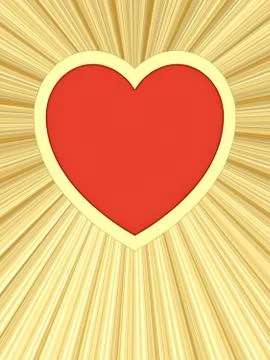 Red heart on background of golden rays Stockillustratie