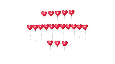 Red Heart Balloons Floating Spelling Happy Valentine Day 4K Stock Footage 339029610