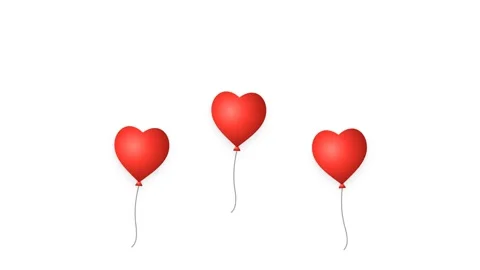 Red Heart Balloons Floating Upwards on White Background 4K Stock Footage 339029477