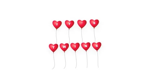 Red heart balloons spelling its twins against white background 4K Vídeo Stock 339029422