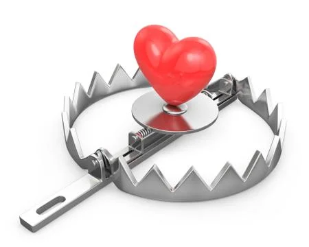 Red heart in a bear trap Stock Illustration