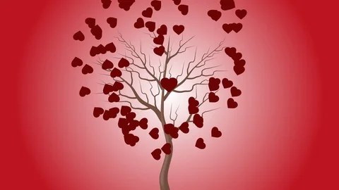 The red heart beats by the tree and more hearts move in the background. Stock Footage 106193786
