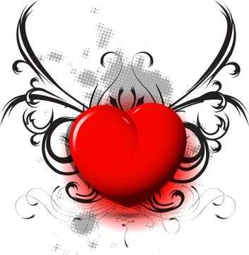 Red heart on black pattern Stock Illustration