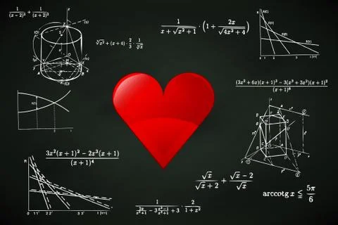 Red heart on blackboard with math calculations vector illustration Stock Illustration