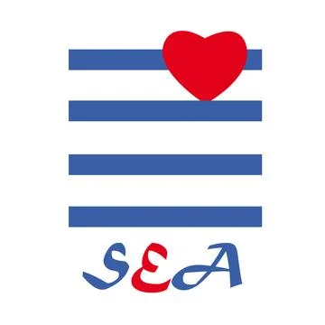 The red heart on blue waves and the word SEA Stock Illustration