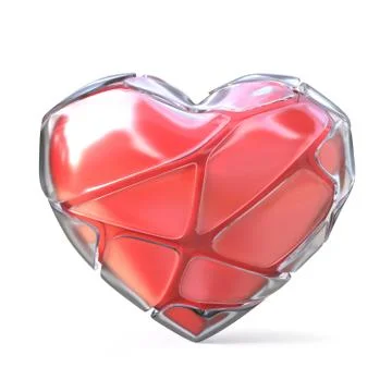Red heart with broken iced shell. 3D Stock Illustration