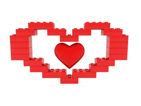 Red heart built from toy bricks Stock Illustration