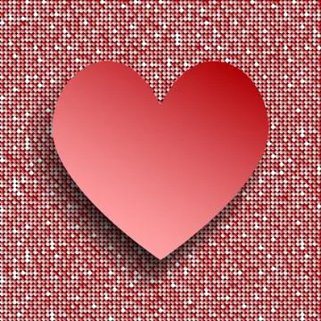 Red heart button on red sequin background. Stock Illustration